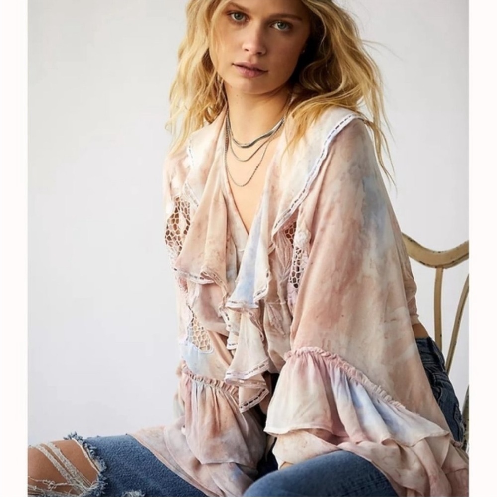 Free People Wild Horses Wrap Top Bell Sleeve Boho size Medium - Picture 3 of 8